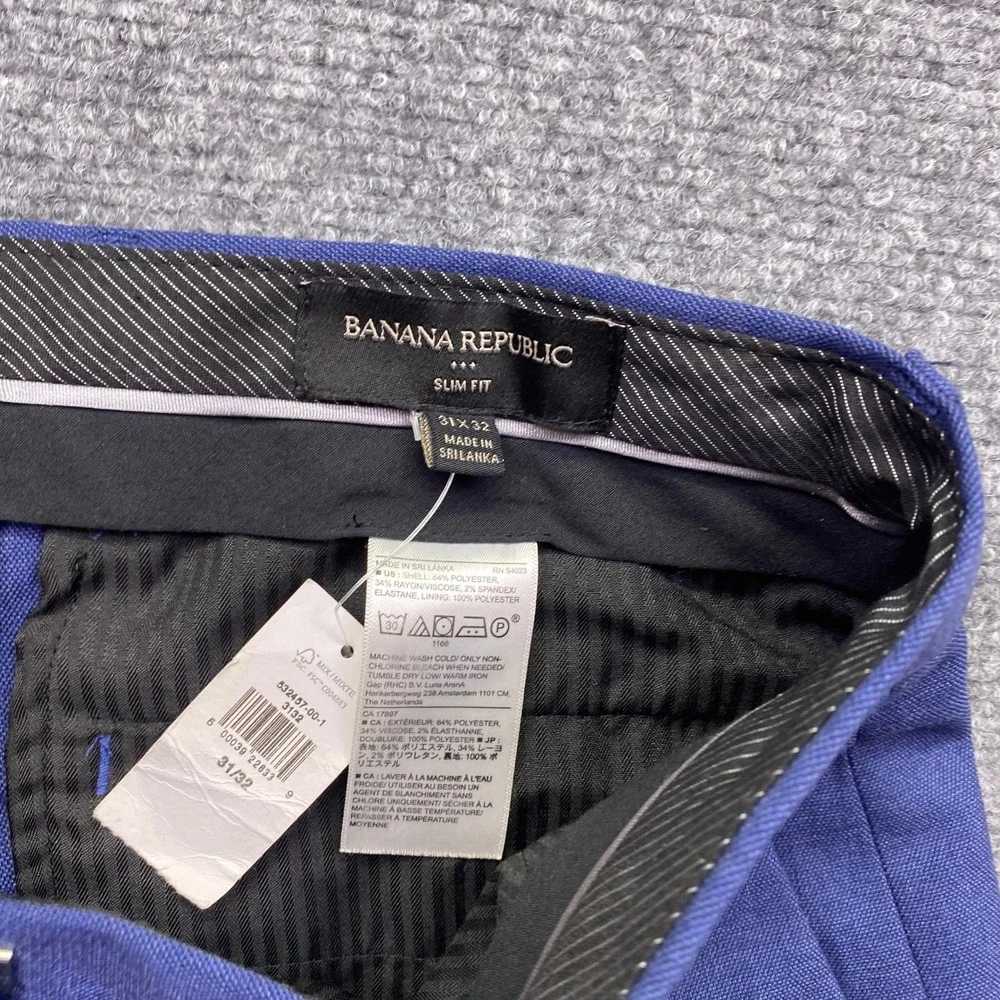 Banana Republic Mens Slim Fit Dress Pants Blue Sz 31 532457-00 NWT